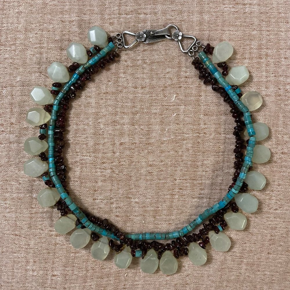 Triple Strand, Hand Made, Stone Choker with Silver Clasp